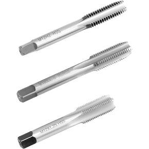 QWORK Metric Thread Tap, 3 Pieces M10 HSS Right Hand Thread Tap, 3 Sizes M10X1.0 / M10X1.25 / M10X1.5, Straight Flute Machine Tap