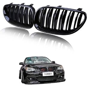 Tonee Front Kidney Grill Grille for 5 Series M5 E60 E61 525i 528i 530i 535i 540i 545i 550i 2004-2009 2Pcs (Gloss Black-Double Slats) in Kuwait