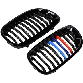 Left Right Glossy Black M-Color Kidney Grille Grill Compatible with 2003-2006 BMW E46 325Ci 330Ci 2-Door LCI