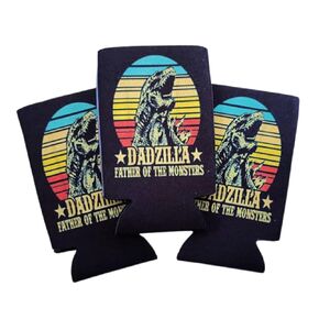 Dadzilla Funny Fathers Day Coozie Birthday Gift Beer Can Bottle Drink Cooler Hilarious Gag for Husband Dad Brother Uncle Grandpa Dad Bod Daddy Gifts for Dads (Set of 3 Regular Can Coolers)