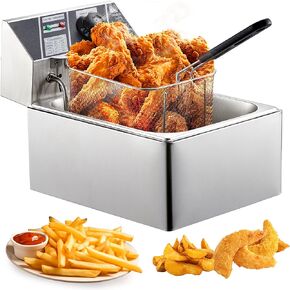 Stainless Steel Electric Deep Fryer - 11L/10Qts Capacity with Adjustable Temperature Control, Ideal for Crispy Buffalo Wings, Shrimp, Nuggets, Chips & More
