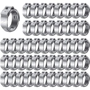 50 PCS Automotive 1/2 Inch PEX Clamp, Stainless Steel Single Ear Anti-rust Crimp Ring Clamp, for PEX Pipe Tight Crimp Ring Connection Pinch, Universal for Most Cars Fastening Accessories