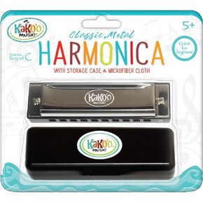KaKo'o Music Kako'o: Classic Metal Harmonica - Silver - 4' Harmonica Comes with Storage Case, Microfiber Cloth, & Instruction Manual - Ages 5+