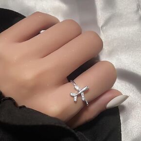 Aircraft Ring S925 Sterling Silver CZ Simulated Diamond Open Adjustable Ring for Women Teen Girls Best Gifts for Stewardess Flight Attendants Pilots Mothers Day Gifts