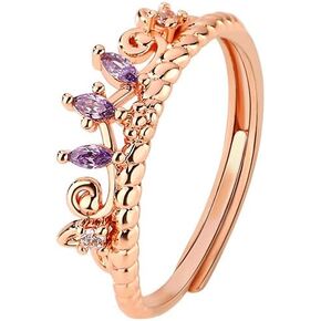 خاتم تاج رابونزيل للنساء، خاتم الأميرة زهرة حجر الراين اللامع العصري، خاتم الأميرة الكرتوني الأنيق، خاتم قابل للتعديل مطلي بالذهب للفتيات المراهقات هدايا مجوهرات in Kuwait