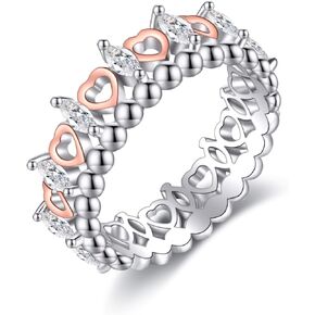 HUKKUN Heart Rings Sterling Silver Marquise Cut Cubic Zirconia Ring Rose Gold Love Heart Rings For Women Girls Size 7 8
