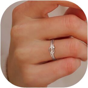 EVER FAITH Dainty Love Heart Rings for Mother's Day, 925 Sterling Silver CZ Mother Daughter Knot Bond Ring Wedding Promise Band Ring for Women Bride Size 7-9