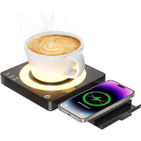 WHOLEV Coffee Mug Warmer, Smart Mug Warmer 15W Wireless Charging for Desk/Home, 3 Heat Settings Temperature Controlled, 8H Auto Off, Candle Warmer, Safe for Heating Coffee, Beverage, Milk, Tea