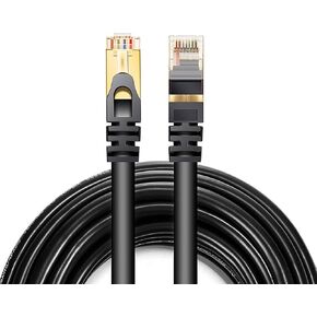 Cat 7 Ethernet Cable Professional Gold Plated Plug Black Ethernet Cable for Indoor Outdoor High Speed Heavy-Duty Waterproof Buried-able Dual Shielded (20 Feet)
