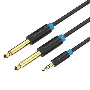 VENTION 1/8 to 1/4 Stereo Audio Cable, 3.5mm TRS to Dual 6.35mm TS Male to Male Y Splitter Mono 3.5mm AUX Cable for iPhone, Mixer Audio Recorder, Electric Guitar, Amplifier,Speaker(1.65ft/0.5m)