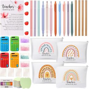 Sherr Teacher Survival Kit School Supplies Teachers Appreciation Gifts Bulk Teacher Bag for Women Calculators Tissues Erasers Pencils Highlighters for Classroom End of Year Gift(50 Pcs)