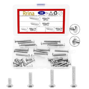 38Pcs 304 Stainless Steel Carriage Bolts Round Head Square Neck Screws Coach Bolt Assortment Kit, 5 Sizes M6x16/30/40/50