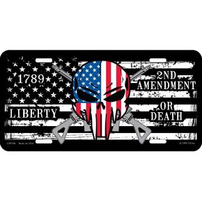 EagleEmblems 2nd Amendment Or Death US Flag Demon Skull - Aluminum Metal Car License Plate