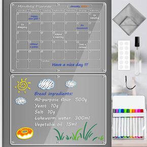 Artcome 16 "× 12" لوحة مغناطيسية شهرية وفارغة للثلاجة، تقويم الثلاجة المغناطيسي لوحات المسح الجاف للثلاجة مخطط قابل لإعادة الاستخدام مع تقويم شهري مغناطيسي ولوحة مذكرة فارغة مغناطيسية (أبيض) in Kuwait