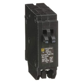 Square D Plug in Circuit Breaker, HOM, Number of Poles 1, 15/20 Amps, 120/240VAC, Tandem