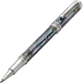 Xezo Maestro Black Mother of Pearl Rollerball Pen, Fine Point. Chrome Plated. Handmade, No Two Pens Alike