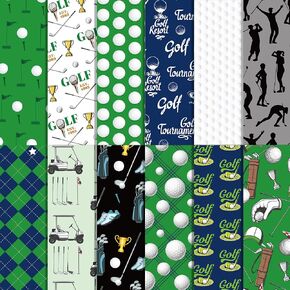 24 Sheets Golf Pattern Paper 12'' x 12'' Golf Scrapbook Paper Pad Golf Double-Sided Scrapbook Specialty Paper Scrapbook Paper for Card Making, Origami, DIY