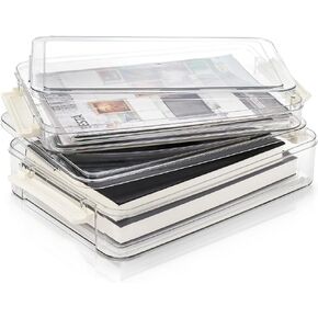 2 Pack Acrylic Portable Project Case, 13.5 Inch Clear Scrapbook Paper Storage Box, Translucent Plastic Stackable Storage Bins Document Holder, A4 File Protector Container Organizer for Office
