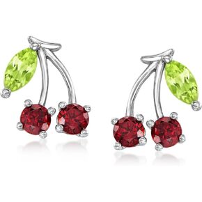 RS Pure by Ross-Simons 0.50 ct. t.w. Garnet and .20 ct. t.w. Peridot Cherry Stud Earrings in Sterling Silver