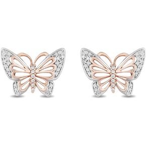 Jewelili Enchanted Disney Fine Jewelry 10K rose gold and sterling silver 1/10 cttw natural white round diamond butterfly mulan butterfly earrings