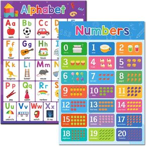 Lachilly 2Pcs ABC Alphabet, 0-20 Numbers Educational Posters for Kindergarten Nursery Home-School, Kids Learning Chart Materials, Classroom Supplies, Wall Decorations, A3 Size
