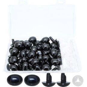 ARTCXC 50Pcs 12x16mm Black Oval Plastic Safety Nose Solid Foot Safety Nose with Threads Crafts Noses with Washers for Doll, Puppet, Plush Animal Hand Making Craft