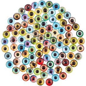 PH PandaHall 12mm Dragon Eyes Glass Cabochons, 100pcs 50 Style Cat Owl Bird Eye Tiles Human Pupil Eyes Half Round Gems Lucky Evil Eye Glass Cabochons for Art Props Photo Dome Pendant Trays