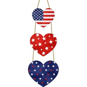 4th of July Decorations Independence Day Door Sign Vintage Heart American Flag Patriotic Door Decorations Wooden Hanging Sign for Front Door Porch Wall Home Decor