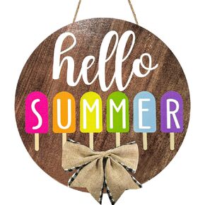 adurself مرحبا الصيف باب علامة 12 ''الصيف ترحيب ريفي خشبية معلقة علامة مع القوس جولة الصيف الآيس كريم الشرفة علامة ديكور للمنزل الباب الأمامي داخلي ديكورات الحديقة في الهواء الطلق مع حبل in Kuwait