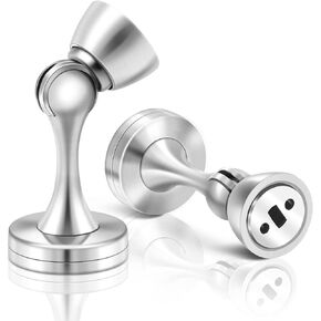 Door Stoppers, 2 Pack Magnetic Door Stop Brushed Nickel Wall Floor Mount Magnetic Door Stopper Heavy Duty Magnetic Door Catch Holder, Stainless Steel, Doorstops for Bottom of Door, Silver