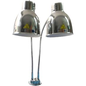 Dual Bulbs Food Heat Lamp Adjustable Food Light Warmer 500 Watts Heating Lamps for Hot Food Countertop Chrome (Double Arm)