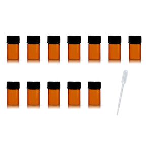 12 Pack Set Brown Screw Cap Glass Bottle Small Mini Empty Oil Vial (2ml)