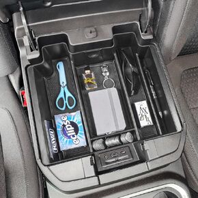 HGWEI Full-Size Center Console Organizer Compatible with Chevy Silverado 1500/GMC Sierra 1500 (2019-2022) and Silverado/Sierra 2500/3500 HD (2020-2023) Armrest Tray Interior Accessories, Black