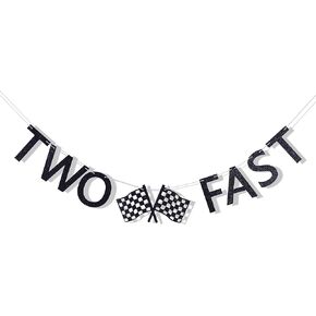 Two Fast Banner - Two Fast Birthday Decorations,Racing Second Birthday Party Decorations,Race Car Birthday Banner,Photo Prop Racing Party Decor