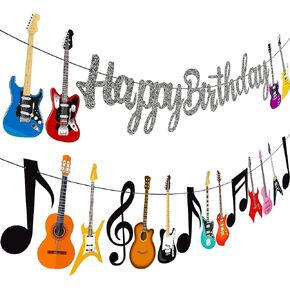 Guitar Birthday Party Banner Music Note Guitar Party Banners Guitar Birthday Party Decorations 2Pcs Guitar Cutout Banners for Rock Guitar Baby Shower Supplies