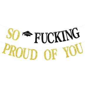 So Proud of You Banner, Congrats Grad 2025, You Did It Hanging Decorations, Glittery Class of 2025 Graduation Party Decorations Supplies(Gold)