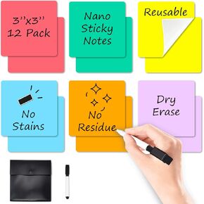JJPRO Reusable Sticky Notes,Dry Erase Label Stickers for School Supplies,Blackboard Self-Stick Note Pads Teacher Appreciation Gift,11PCS Teacher Gift in Bulk