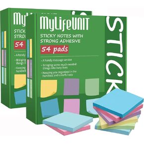 MyLifeUNIT Sticky Notes 3x3, Bulk Pack 54 Note Pads 5400 Sheets for Daily Reminder, Self-Stick Notes with 6 Assorted Colors