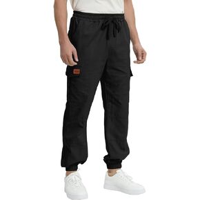 Mnkorddn Men's Jogging Casual Pants Cotton Cargo Drawstring Sweatpants with 6 Pockets Hiking Trousers