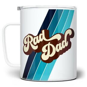 Rad Dad Retro Insulated Travel Tumbler Coffee Mug, Father's Day Gift Cup from Kids, Daughter, Son, Wife (12oz)