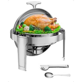 GAOMON Round Food-Grade Stainless Steel Chafer Catering Food Warmer - Roll Top Chafing Dish Buffet Set 6 QT for Weddings and Parties