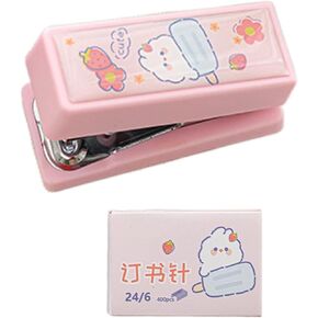Pink 1 Set Mini Stapler with No.12 Staples, Cute Rabbit Pattern Desktop Stapler, Staple Remover, Bookbinding Machine for Paper Clips Staplers for Home Office School Desktop Staplers