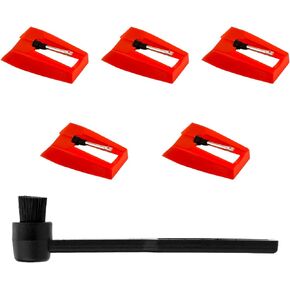 5pcs Record Player Needles with 1 Cleaning Brush, Turntable Stylus Replacement for Crosley Victrola ION Jenson Boytone York-Yorx LP Phonograph Vinyl Record Player Accessories (Red)