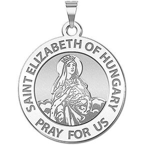PicturesOnGold.com Saint Elizabeth of Hungary Religious Medal - 3/4 Inch Size of a Nickel -Sterling Silver