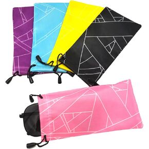 5 Pack Glasses Case Pouch, Portable Sunglasses Bags Multiple Color Storage Pouch Drawstring Organizer Bag (Line)