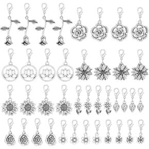 40 Pcs 10 Styles Flower Zipper Pull Charm, Floral Alloy Zipper Pendant Rose Lotus Sunflower Zipper Pull Zipper Puller Decoration for Luggage Backpacks