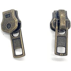 Zipper Repair Kit - #8 Heavy Duty Universal Antique Brass Jacket Zipper Sliders with Top Stops Included - 2 Sliders Per Pack