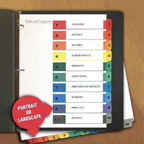 Universal UNV24804 11 in. x 8.5 in. 10-Tab Deluxe Table of Contents Dividers for Printers - White (6/Pack)