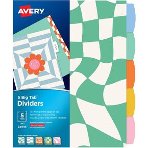 Avery Big Tab Reversible Fashion Dividers for 3 Ring Binders, 5 Tab Set, Retro Pattern, 1 Set (24938)