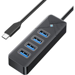 USB C to USB A Adapter, USB A Hub 3.0 for Laptop 4-Port, 5Gbps USB Multiport Adapter Convertor for Mac, MacBook Air Pro, PC, Compatible with Windows, Mac OS, Linux (Balck, 15cm)